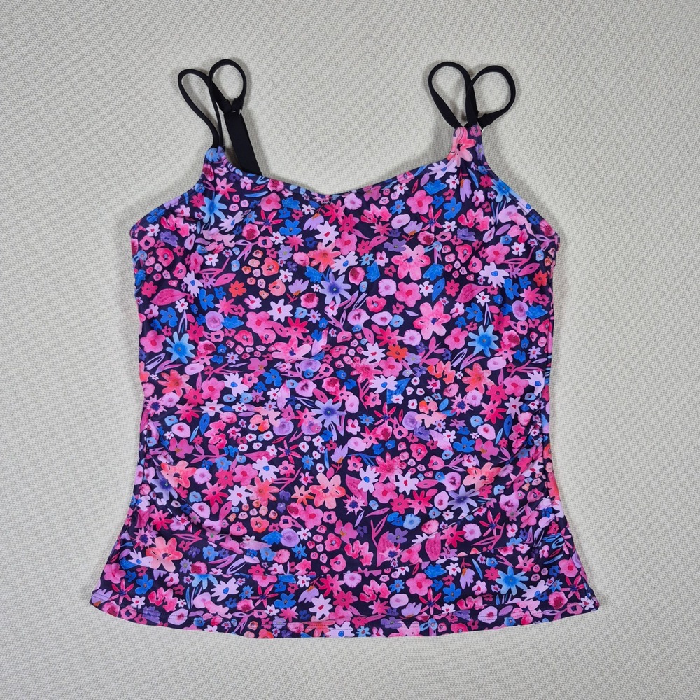 Daci Womens Floral Tankini Top Pink Purple Adjustable Straps Size Large NWT